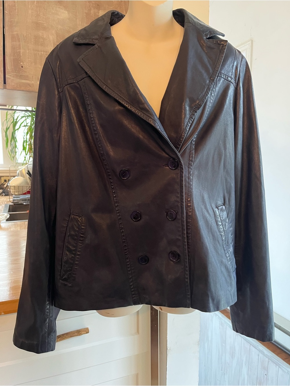 Danier Black Leather Double Breasted Jacket Blazer Size L / 18